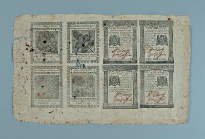 Appraisal: Double sheet of Colonial currency eight notes uncut Pennsylvania issue