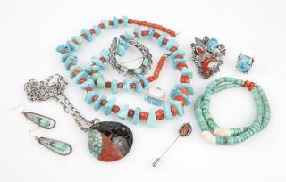 Appraisal: A group of contemporary Native American jewelry Featuring one rough