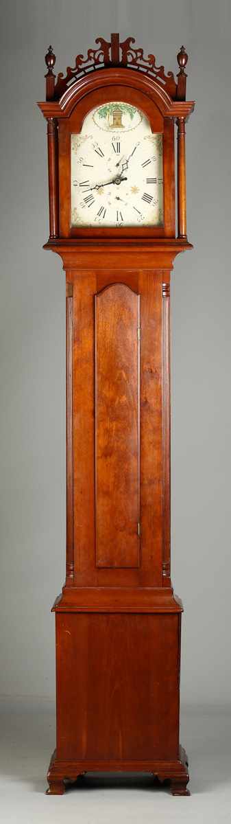 Appraisal: Country Chippendale Cherry Tall Case Clock Case has fluted columns