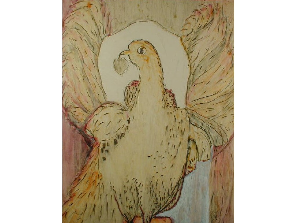 Appraisal: Hartmut Usadel Stylized bird mixed media signed and dated '