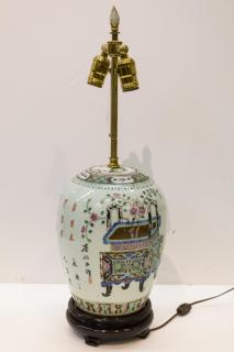 Appraisal: Chinese Famille Rose Porcelain Jar Lamp Chinese porcelain Famille Rose