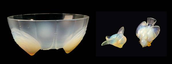 Appraisal: A Sabino molded opalescent glass bowl and two models of