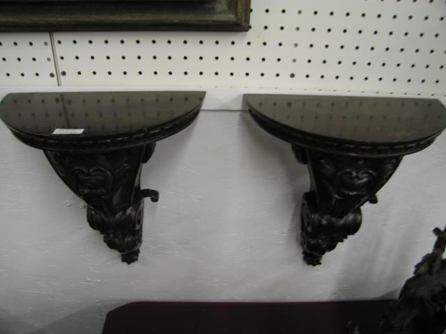 Appraisal: Pair of Carved Mahogany Wall Sconces deep rich carving tall