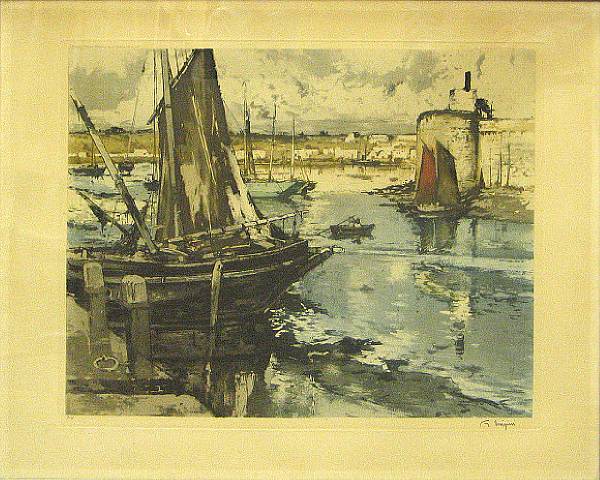 Appraisal: Ferdinand Jean Luigini Untitled Along the Seine Color etching and