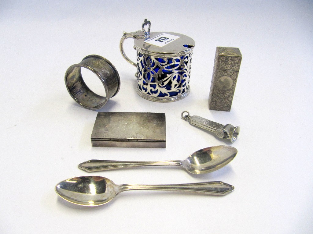 Appraisal: A mixed lot of silver items - mustard scent bottle