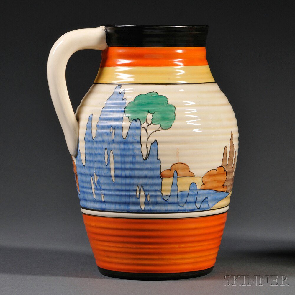 Appraisal: Clarice Cliff Orange Roof Cottage Lotus Jug England c Fantasque