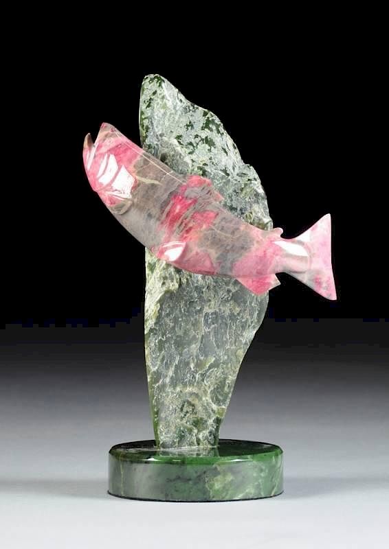 Appraisal: LYLE SOPEL Canadian b A HARDSTONES SCULPTURE Salmon LYLE SOPEL