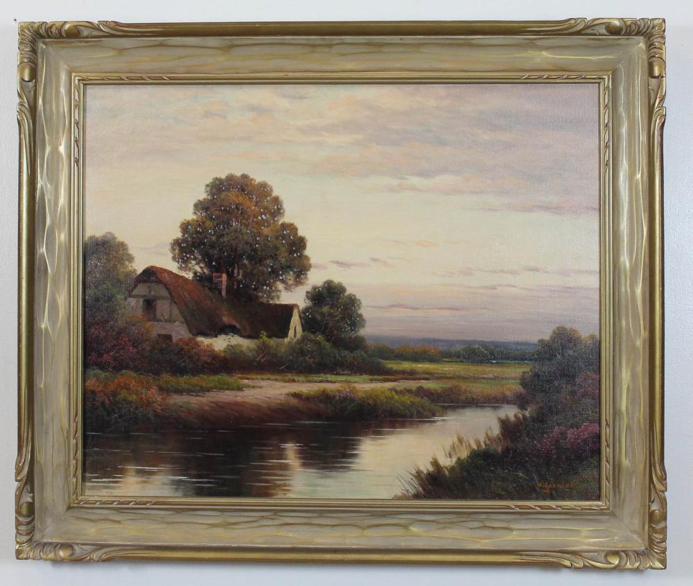 Appraisal: AUGUSTUS SPENCER United Kingdom - oil on canvas river cottage