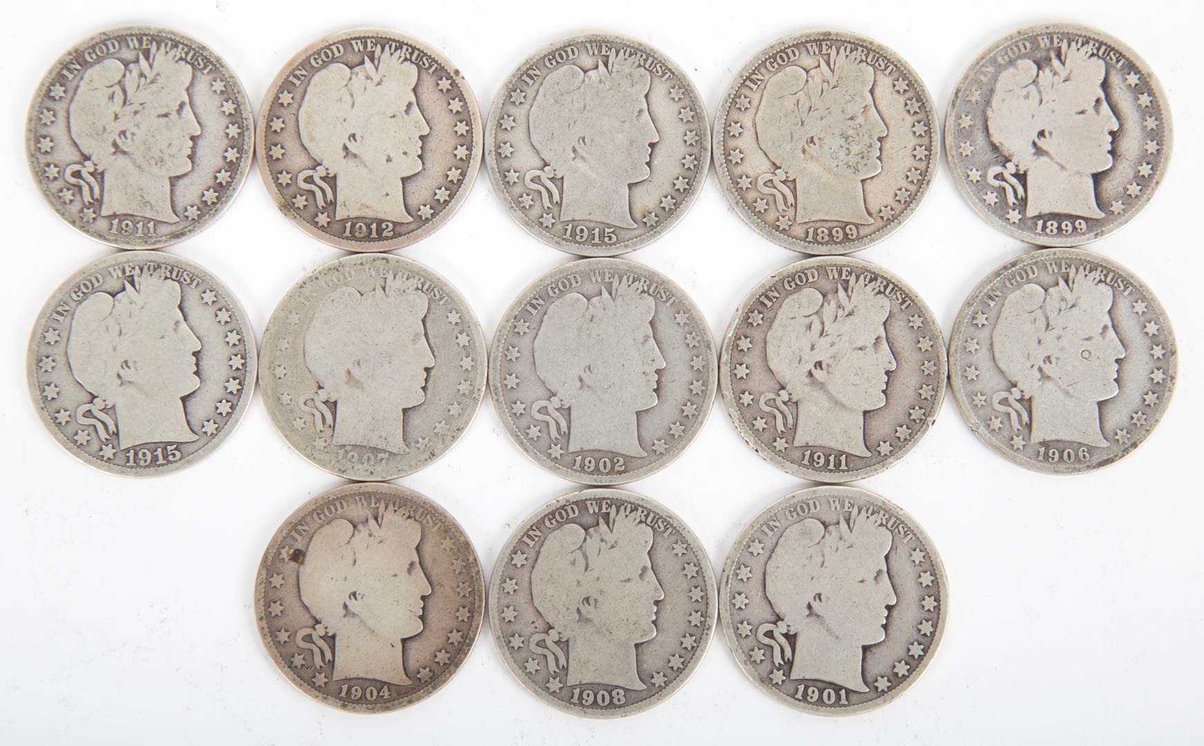 Appraisal: US Barber Half Dollars - Thirteen Barber type Half Dollars