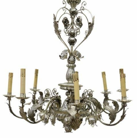 Appraisal: Italian silvered metal eight-light chandelier th c scrolled floral and