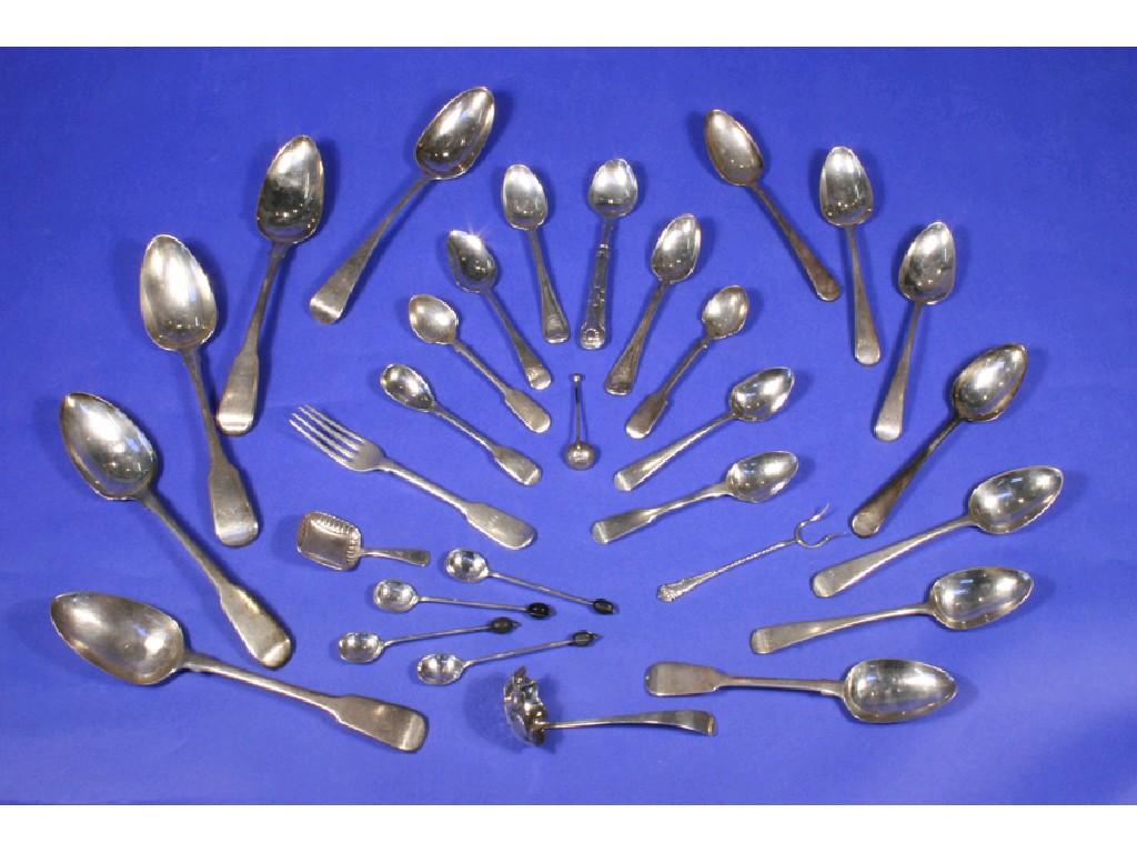 Appraisal: A MIXED LOT OF FLATWARE comprising four fiddle pattern tablespoons