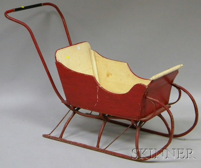 Appraisal: Red-painted Wood and Metal Push Sleigh