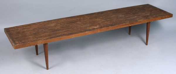 Appraisal: Mid-century modern wood bench h x l x d Aged