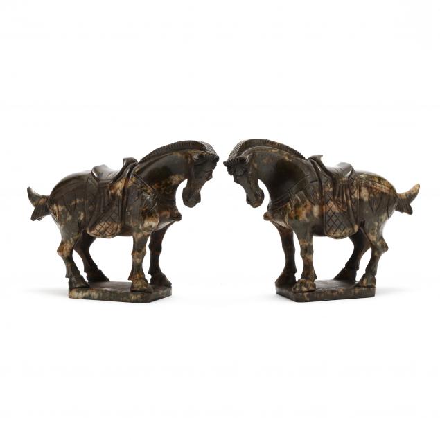 Appraisal: A PAIR OF CHINESE HARDSTONE TANG STYLE HORSES th century