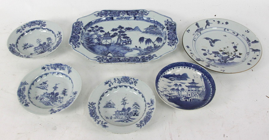 Appraisal: Four Chinese blue and white saucer dishes a rectangular serving