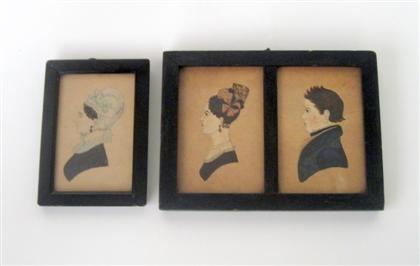 Appraisal: Group of American silhouettes and portraitsComprising a double watercolor portrait