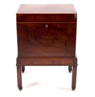 Appraisal: A small George III mahogany oblong wool box on a