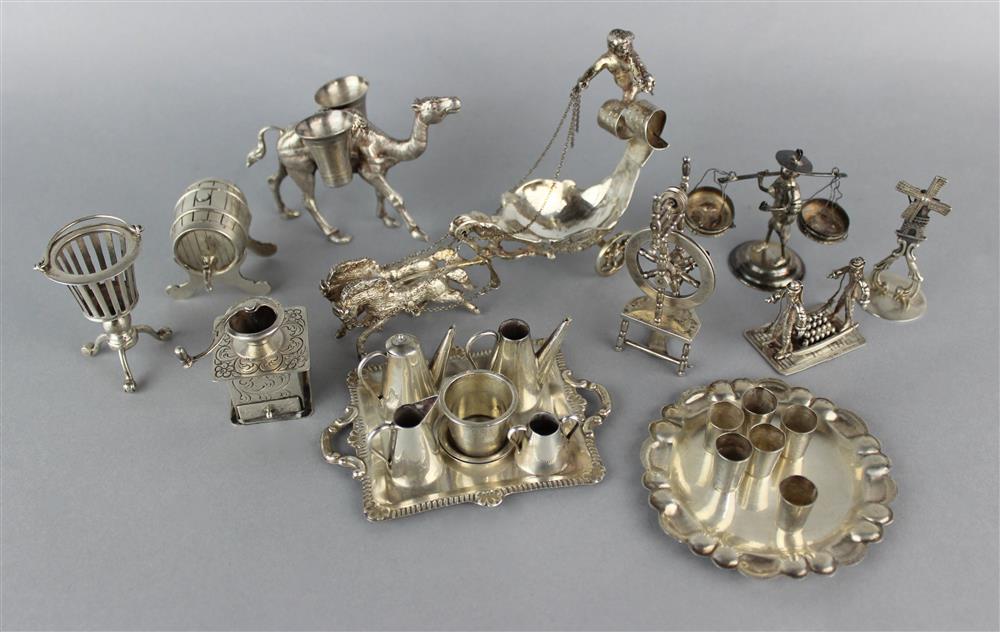 Appraisal: COLLECTION OF SILVER AND PLATED MINIATURES including a beer keg