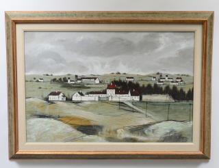 Appraisal: AMERICAN SCHOOL th Century Farming Village Signed Zola l r