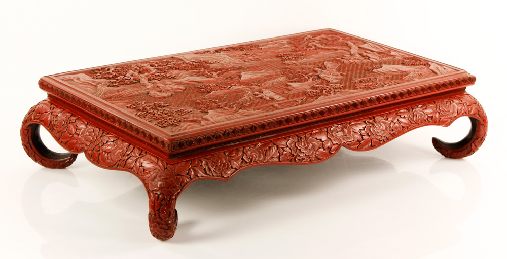 Appraisal: - Early th C Carved Red Lacquer Stand Early th