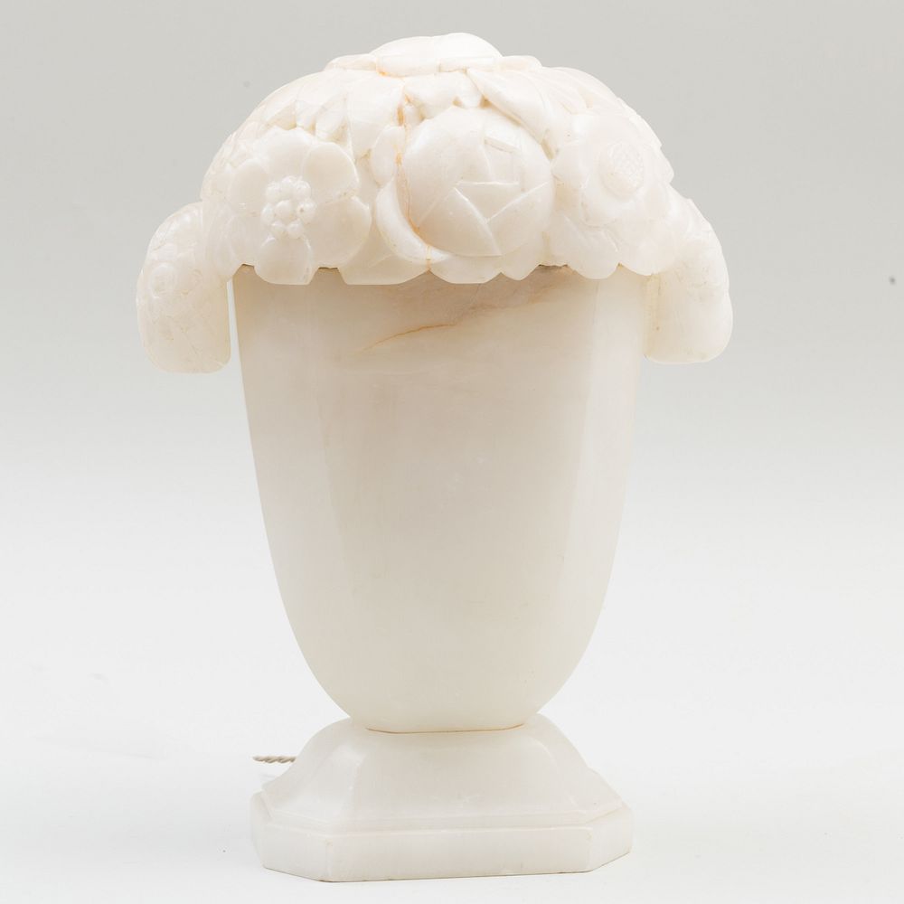 Appraisal: Sue et Mare Style Alabaster Table Lamp Interior of shade