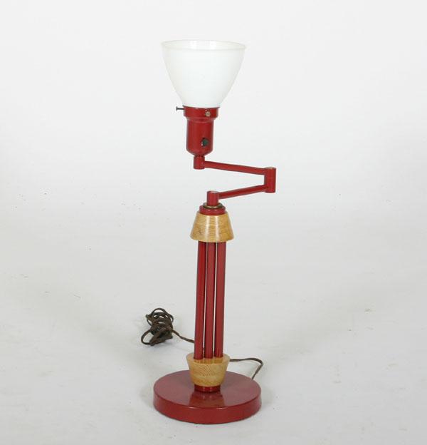 Appraisal: Contemporary modern swing arm table lamp red enameled metal with