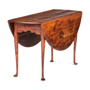 Appraisal: A Queen Anne Tiger Maple Pad-Foot Drop-Leaf Table Likely Connecticut