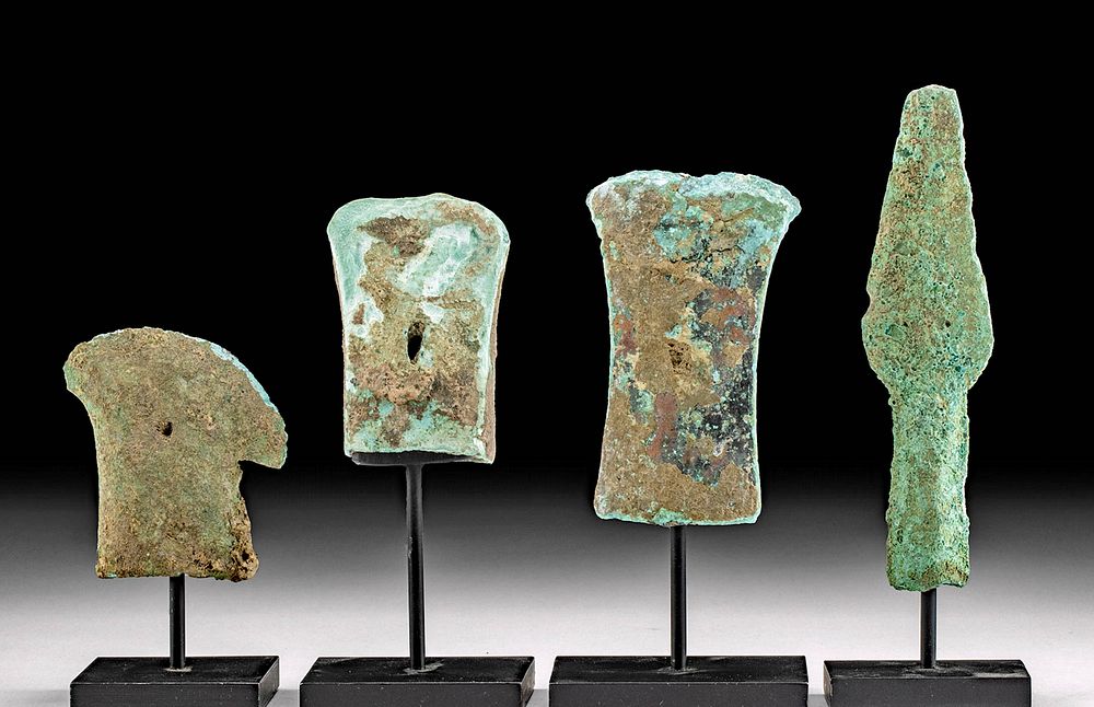 Appraisal: Four Dong Son Bronze Copper Axe Heads Spearhead First Time