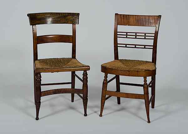 Appraisal: Curly Maple Side Chairs American th century two curly maple