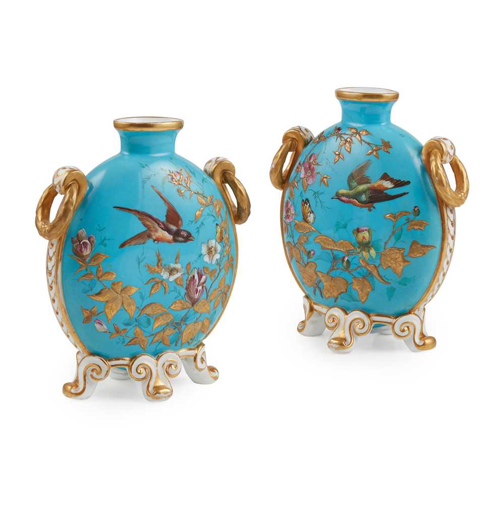 Appraisal: PAIR OF DERBY CROWN PORCELAIN MOONFLASKS LATE TH CENTURY of