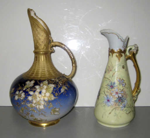 Appraisal: TWO CONTINENTAL PORCELAIN JUGS Each floral decorated with raised gilt