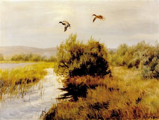 Appraisal: Carl Hoyrup Dutch - DUCKS OVER MARSH oil on canvas