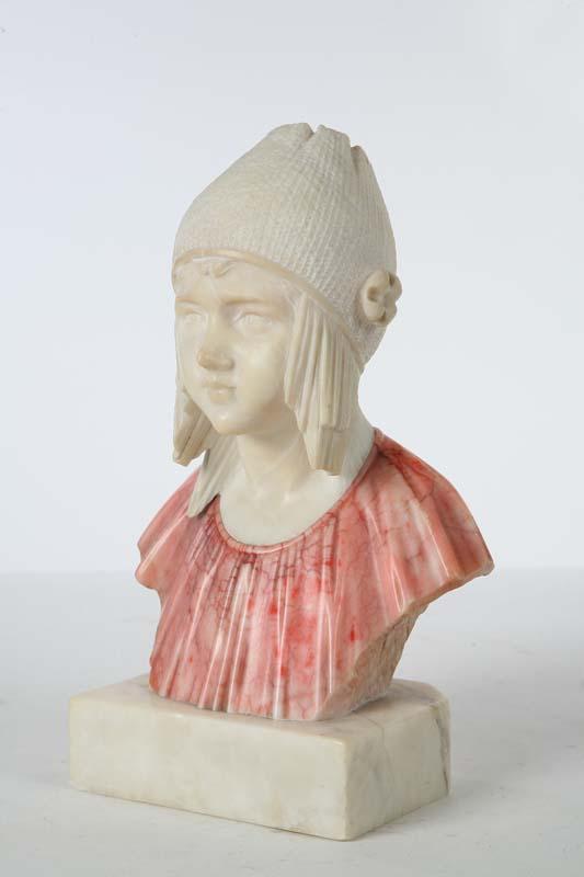 Appraisal: MARBLE BUST Bust of a maiden with a hat and