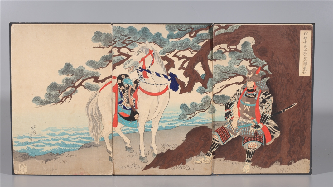 Appraisal: Two antique Japanese woodblock triptychs as-is condition numerous flaws tears