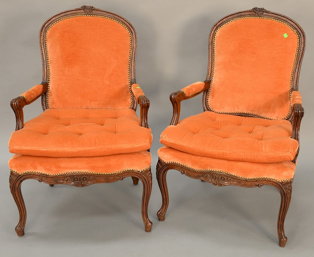 Appraisal: Pair of French style bergeres Pair of French style bergeres