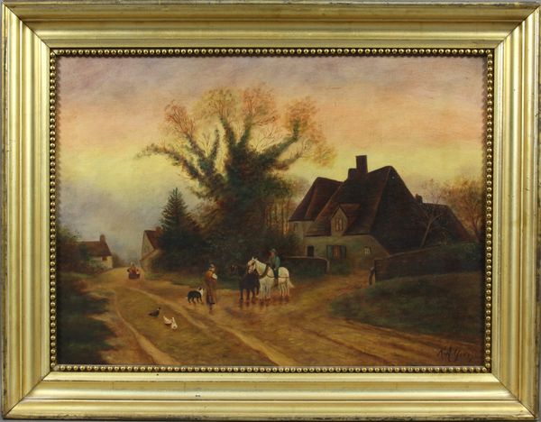 Appraisal: K A Young primitive village scene o c x x