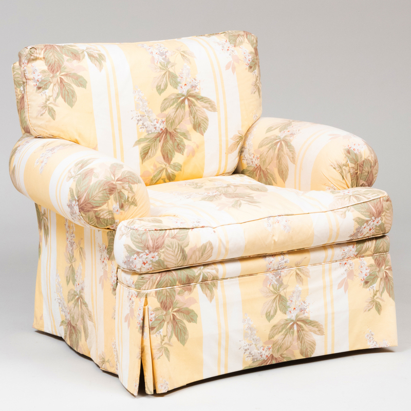 Appraisal: COTTON CHINTZ UPHOLSTERED CLUB CHAIR x x in height of