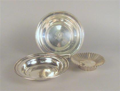 Appraisal: Three sterling silver dishes Comprising a Tiffany Co low bowl