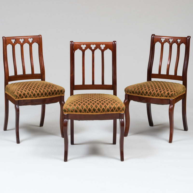 Appraisal: Set of Three Gothic Revival Walnut Side Chairs Possibly A