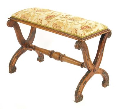 Appraisal: A Victorian walnut duet stool the rectangular upholstered top on