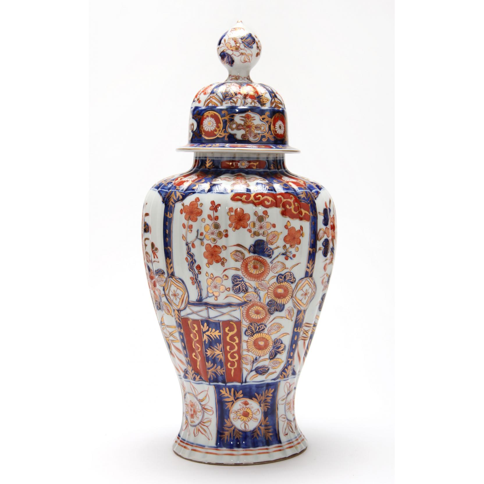 Appraisal: Large Japanese Imari Covered Urn th century lobed body and