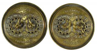 Appraisal: Pair of Brass Bezique Markers Circa Bezique Copyright inscribed on