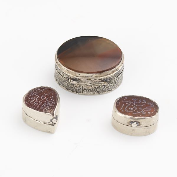 Appraisal: THREE SILVER BOXES One sterling silver with elegant design to