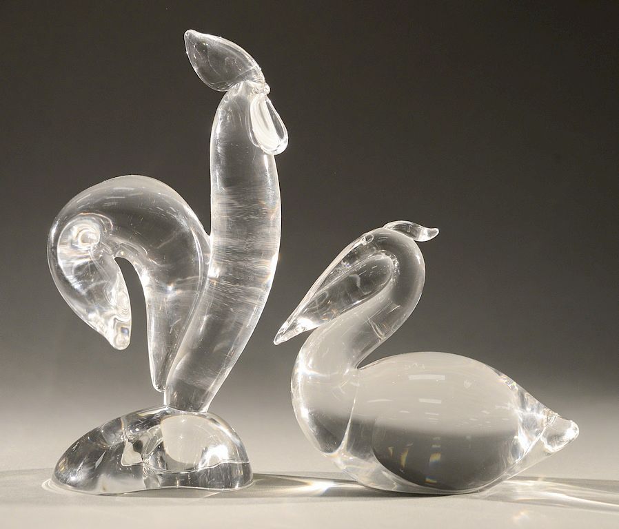 Appraisal: Two large glass Steuben animal figures including rooster crystal sculpture