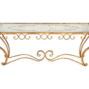 Appraisal: A Gilt Metal and Reverse Painted Glass Low Table th