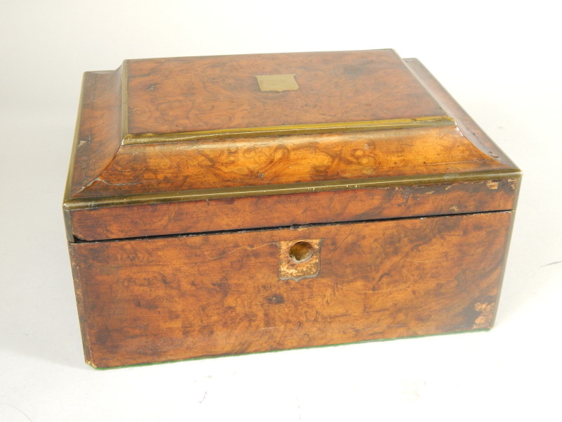 Appraisal: A Victorian burr walnut and brass writing box with a