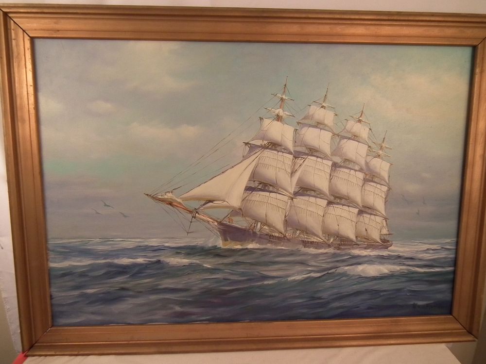 Appraisal: SILVA FERNANDES SHIP PAINTING Large vintage oil on canvas seascape