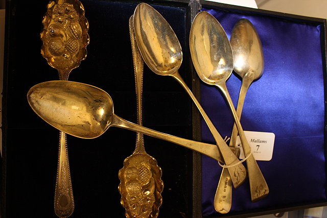 Appraisal: TWO PAIRS OF GEORGIAN SILVER TABLESPOONS together with a pair