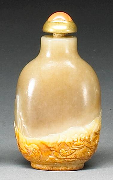 Appraisal: A nephrite snuff bottle - Of ovoid profile well-hollowed the