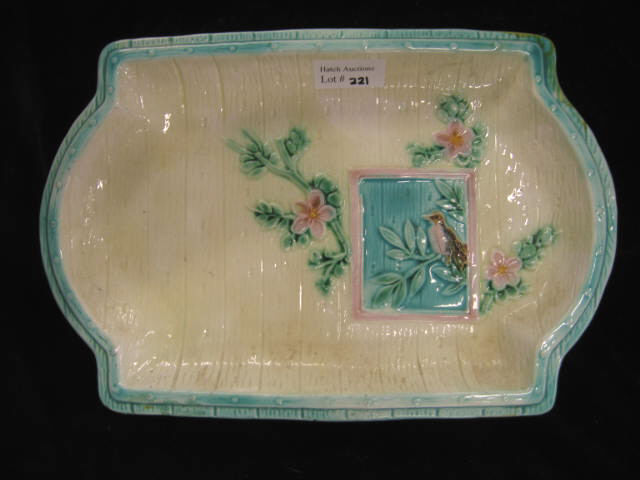 Appraisal: Majolica Pottery Tray panel with bird floral x